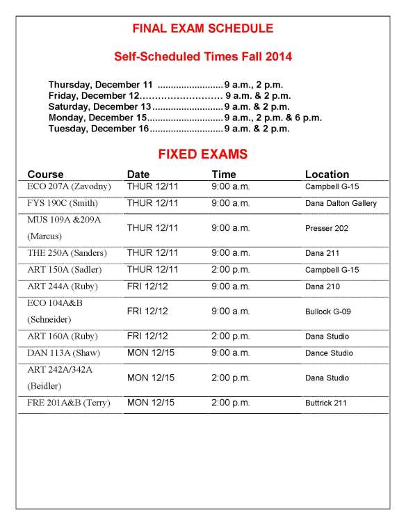 14 Fall Exam Schedule